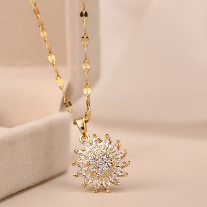 Collar Girasol Aura Dorada + Aretes, Reciba Caja Lujo GRATIS – Un giro de amor y tranquilidad 💖