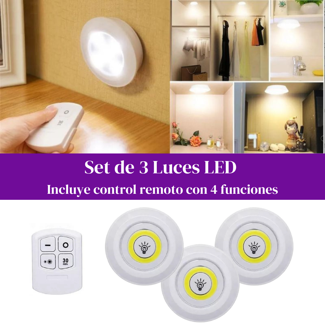 💡KIT POWER LIGHT: 3 luces de LED con control remoto | Ilumina tu hogar sin complicaciones